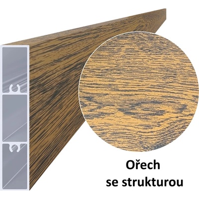 Hliníkový profil s povrchovou úpravou dřevo dekor - ořech, práškový lak se strukturou, 80x16x6000mm