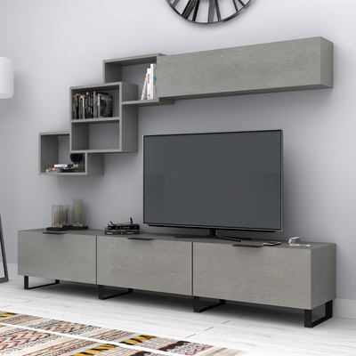 TopMebel Меламинов телевизионен модул в цвят бетон сив 210x35x40см