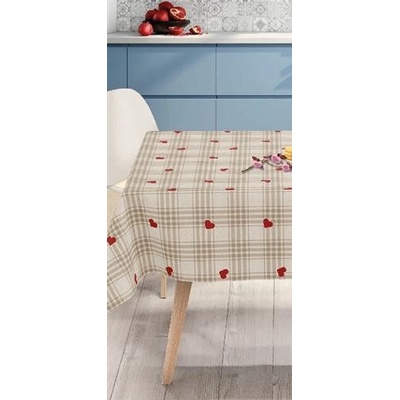 Ubrus PVC 198A hnědé káro se srdíčky metráž, 20 m x 140 cm, IMPOL TRADE