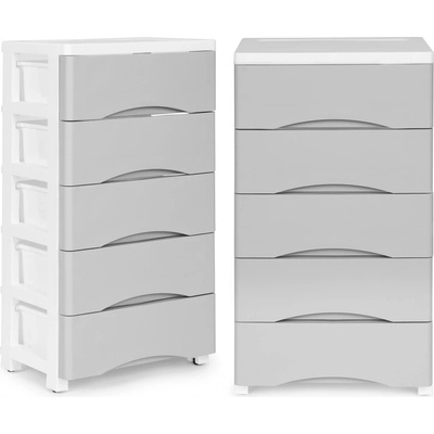 modernHOME Knihovna s 5 výsuvnými zásuvkami, nohy s kolečky - šedá barva – Sleviste.cz