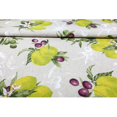 MADE IN ITALY Dekoračná látka citróny s olivami, š. 140 cm Viacfarebná Šírka 140 cm