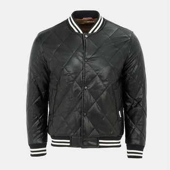 Firetrap Яке Firetrap Men's Faux Leather Button Long Sleeve Quilted Jacket - Black