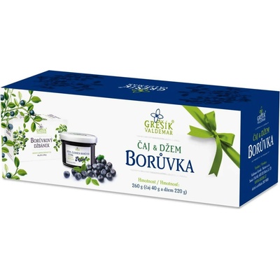 Grešík Čaj & Džem BORŮVKA dárková kazeta 20 sáčků a 220 g