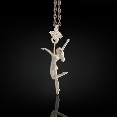 Pole Dance (Танци на пилон) - Дамски спортен медальон от сребро 925 в класическо сребро - Ръчно изработено спортно бижу - Идеален подарък за жена, фенка на гимнастиката - SSJ