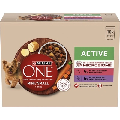 Purina One MINI Dog Active hovězí a kachna ve šťávě 10 x 85 g