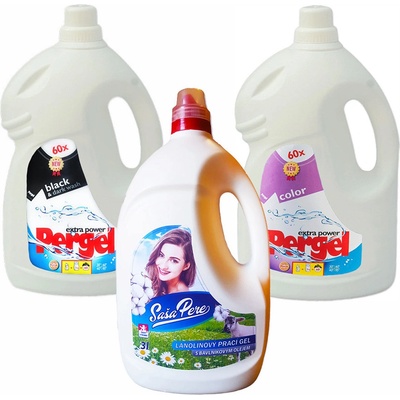 Lanolín prací gel 3 l + Pergel Color prací gel 3 l + Pergel prací gel Black 3 l