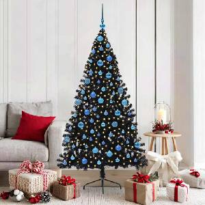 vidaXL Изкуствена коледна елха с подсветка Черно 180 cm ПВЦ (3397148)
