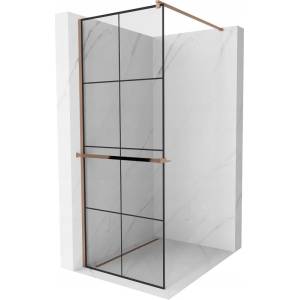 Mexen Kioto+ душ стена със рафт Walk-in 80 x 200 cm, черна решетка, розово злато - 800-080-121-60-77 (800-080-121-60-77)