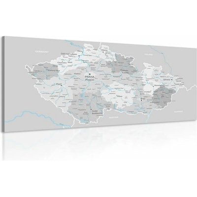 Obraz sivá mapa Česka s kontrastom