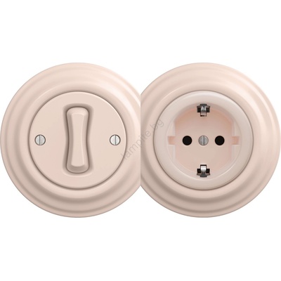 Kliklap - Ретро еднополюсен ключ № 1 и SCHUKO розетка 230 V с рамка в старо-розов цвят (KA0120E)