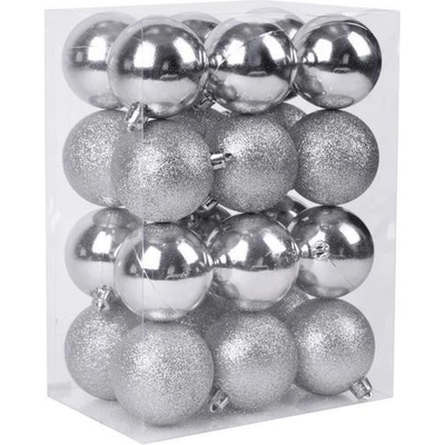 MagicHome Baňky Vánocce 24 ks stříbrné mix 6 cm