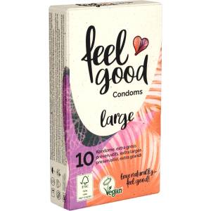feelgood large/ extra large condoms, vegan, natural rubber latex 10 pcs