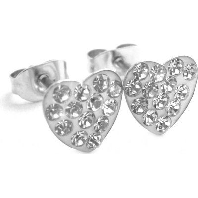 Steel Jewelry Náušnice Srdce bílé krystalkové z chirurgické oceli NS180423