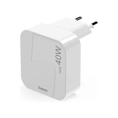 Hama GaN зарядно 40W, 2x USB-C, Power Delivery 3.0, сгъваем щепсел, бяло (HAMA-201955)