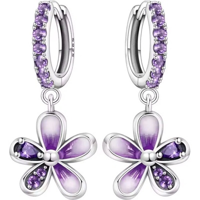 GRACE Silver Jewellery Stříbrné visací náušnice Fialový květ - stříbro 925/1000 E-OTE4272/397 Fialová