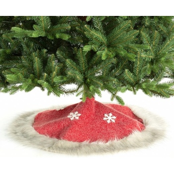 Eurofirany Okrúhly koberec pod vianočný stromček z plstenej látky zdobený kožušinou červené Polyester UNI