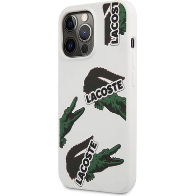 Lacoste Liquid Silicone Glossy Allover Pattern Case - дизайнерски силиконов калъф за iPhone 13 Pro Max (бял)