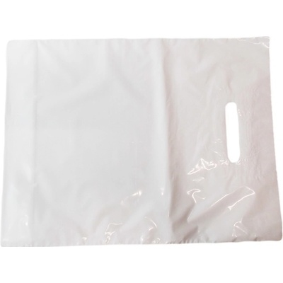 LDPE taška so spevneným prehmatom a so zloženým dnom, dĺžka 40 cm, šírka 30 cm, biela