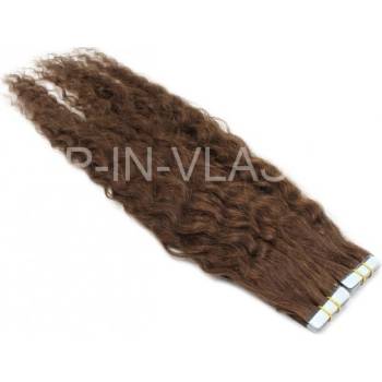 Kudrnaté 50cm tape hair pravé lidské vlasy středně hnědá