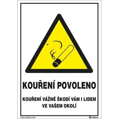 Kouření povoleno, Kouření vážně škodí, Samolepka, formát A4, Samolepicí