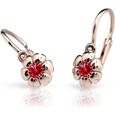 Danfil dětské náušnice kytičky C2151 z růžového zlata s kamínkem Ruby Dark zapínání brizura