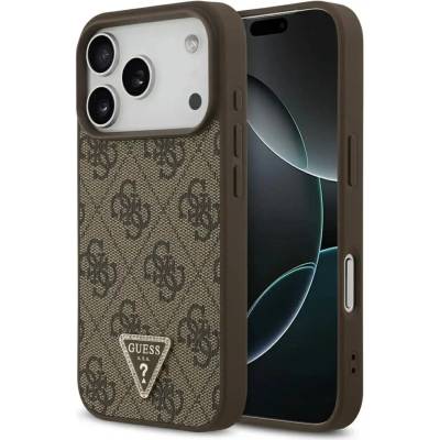 GUESS Кожен калъф Guess 4G Triangle Strass MagSafe за iPhone 17 Pro - кафяв