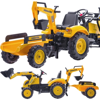 Falk Šliapací traktor 2086W Komatsu s bagrom a Maxi vyklápacím prívesom