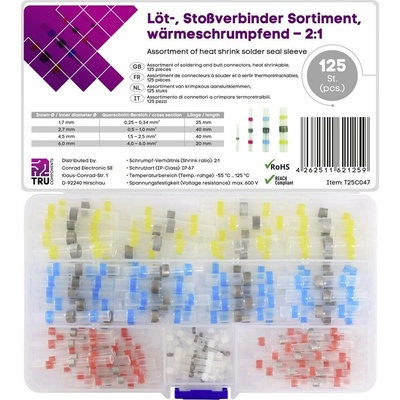 TRU COMPONENTS T25C047 krimpovacie spojka so zmršťovacou bužírkou 0.25 mm² 6.0 mm² úplne izolované biela, červená, modrá