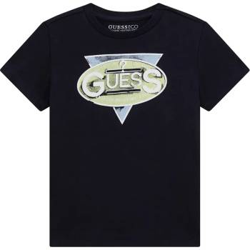 GUESS Тениска в тъмно синьо за мини момче с жълто лого Guess
