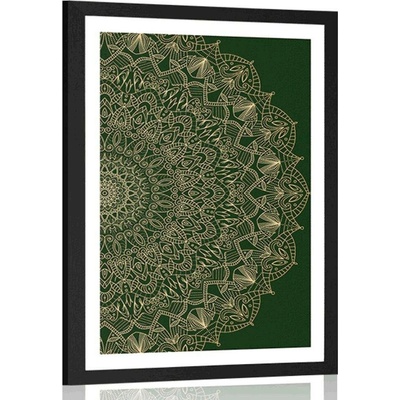 Plakát s paspartou detailní ozdobná Mandala v zelené barvě - 40x60 white