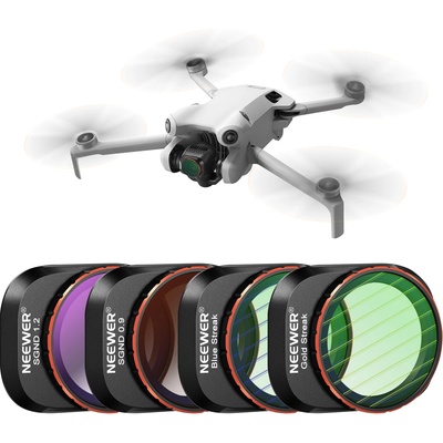 NEEWER ND and effect filter set compatible with DJI Mini 4 Pro, pack of 4 GND0.9 GND1.2 soft color gradient neutral density/blue/gold stripes anamorphic effect filter, HD optical glass/aluminum frame - FL-32