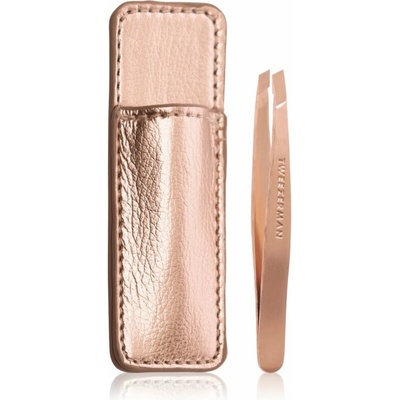 Tweezerman Mini Slant pinzeta se zešikmeným koncem mini s cestovním pouzdrem Rose Gold