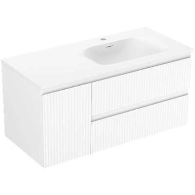 Mexen Rivel шкафче за баня 100 см с мивка Vela дясно, 2S, 1D, набраздено, бяло мат - 91A23-10047-3-BBFFF01-W23P01 (91A23-10047-3-BBFFF01-W23P01)