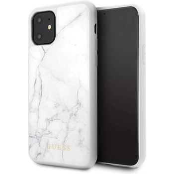 GUESS Marble Hard Case - дизайнерски кейс с висока защита за iPhone 11 (бял)