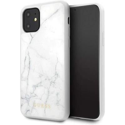 GUESS Marble Hard Case - дизайнерски кейс с висока защита за iPhone 11 (бял)