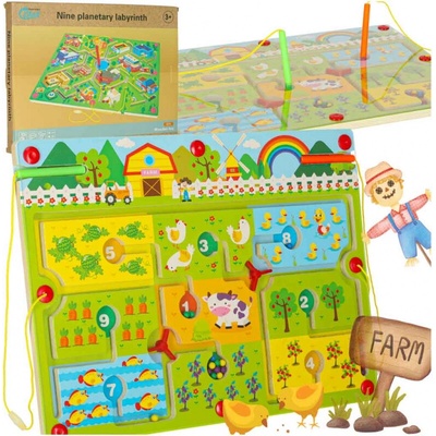 Hra labyrint magnetická drevená cestovná farma 2 hráči