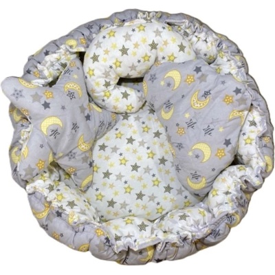 Baby baba Бебешко кръгло гнездо с възглавнички Baby baba - Сиво с жълто (8030-6)
