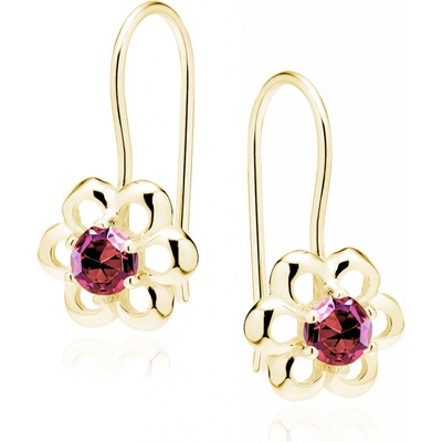 Lunica Stříbrné květinkové náušnice GOLD RUBY 0712