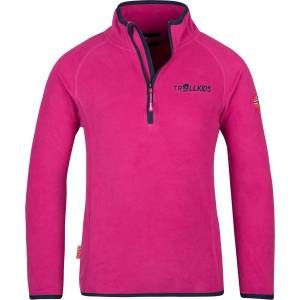 TROLLKIDS Детски поларен пуловер Trollkids Kid's Nordland Half Zip Fleece jumper - Fireberry / Navy - размер 110 (EU) (704-1727-1914)