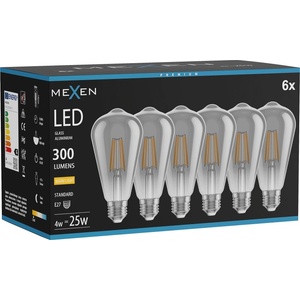 Mexen Vintis 6x LED филаментна крушка E27, ST64, 4W, Топло - 2700K, 300 lm, дим - L152-E27-0427-70x06 (L152-E27-0427-70x06)