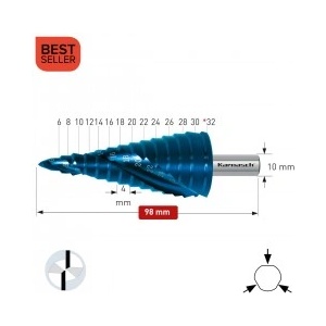 Karnasch Стъпално свредло Ø 6-32* mm (x 4 mm), HSS-XE Blue-Dur, 2x спирален канал, BESTSELLER (1490)