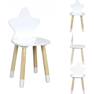 HOME DECO KIDS Detská stolička Hviezda biela ergonomická, stabilná, bezpečná, borovicové nožičky