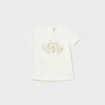 MAYORAL Тениска с къс ръкав basic в мръсно бяло за бебе момиче със златни и сребристи глитери Майорал