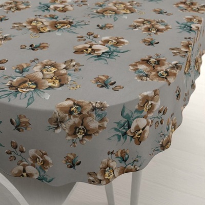 Biante bavlna oválný ubrus Sandra SA-622 Hnědé orchideje na šedém 120x140 cm
