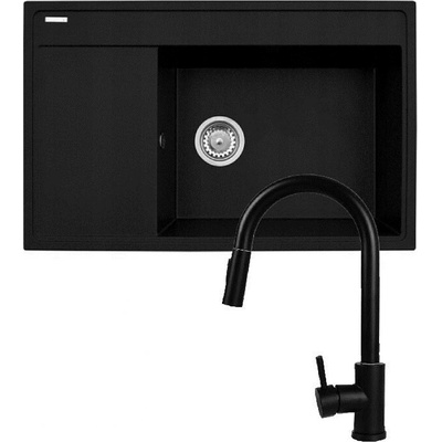 Pyramis Set - Sink PYRAMIS CAMEA (79x50) 1B 1D R + Faucet IDEA Black Edition - 070168502BE - Volcano (070168502BE)