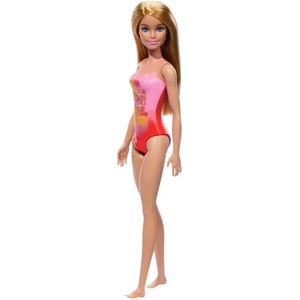 Barbie Mattel Barbie: Плаж - Кукла с руса коса в розов бански с палмов десен (HPV19) (97178)