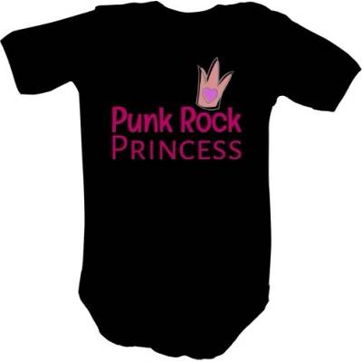 T shock Dětské body s potlačou punk rock princess dětské Černá