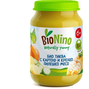 BioNino БИО пюре тиква с картоф и крехко пилешко месо 6м+ 190 г