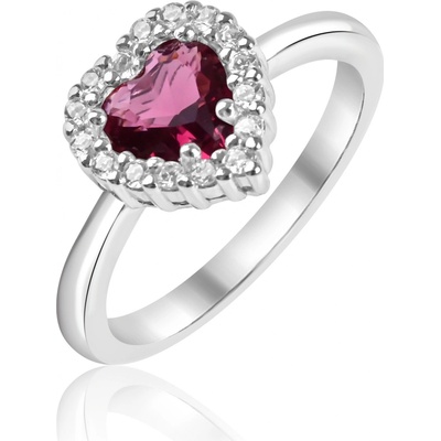 Meucci Stříbrný prsten s červeným srdcovým zirkonem SS368R