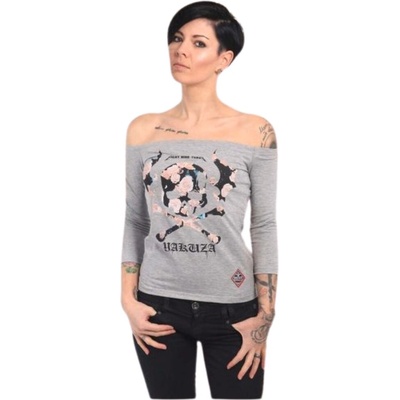 Yakuza FLYING SKULL OFF SHOULDER dámske tričko s dlhým rukávom GLSB 13139 light grey